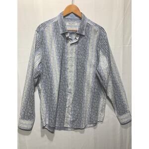 Tommy Bahama Men’s L Button Up Shirt Long Sleeve Blue Graphic Leaf Newport Coast